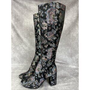 Kenneth Cole Knee High Dress Boots Pink & Black Metallic Floral Tapestry 8.5